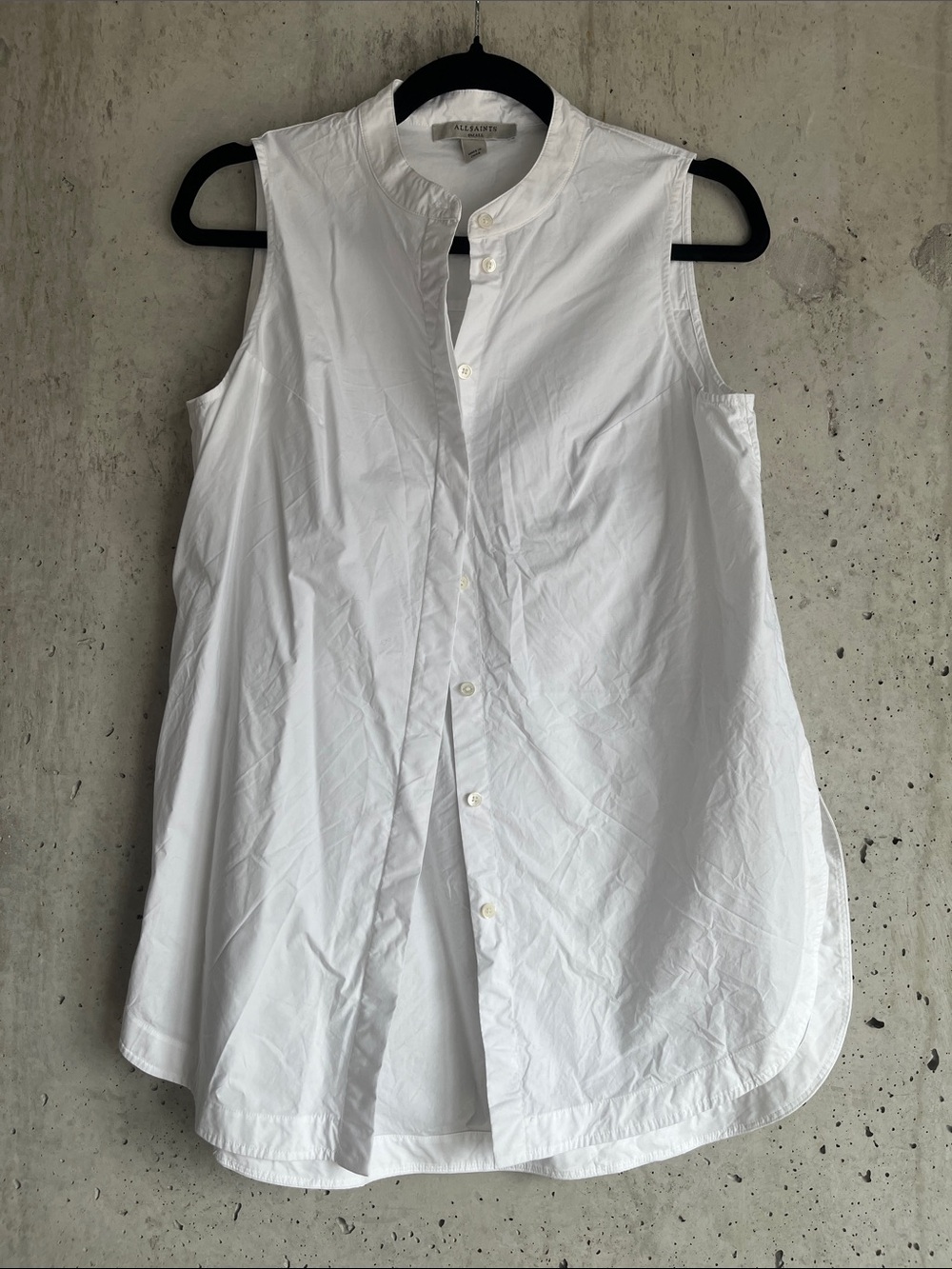 AllSaints White Longline Sleeveless Shirt Tunic Poplin Minimalist Chic